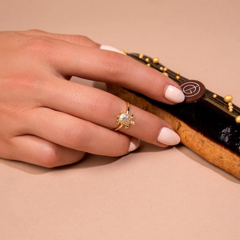 Tortue | Or Vermeil | Bague tortue de mer en diamant CZ